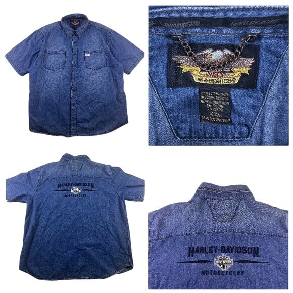 Vintage Harley Davidson Men’s XXL Denim Blue Mechanic Work Wear Button down - Picture 1 of 13